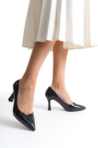 moon glow Stiletto negru din piele lacuita - Pantofi de dama cu toc 9 cm 2024