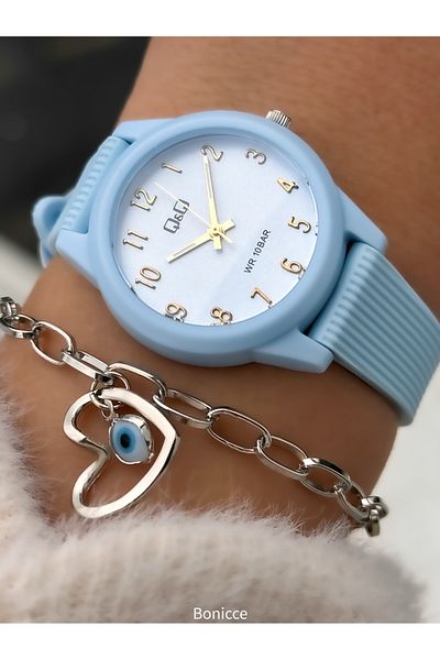 Q&Q Baby Blue Silicone Band, 10 Bar Waterproof (Suitable for Pool, Marine Use) Women's Wristwatch