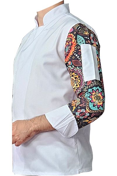 Ant Rotagrup Üniforma ve İş Elbiseleri Unisex Cook Jacket - Patterned, Snap Fastener, Long Sleeve, Chef Cook Kitchen Jacket Mandala