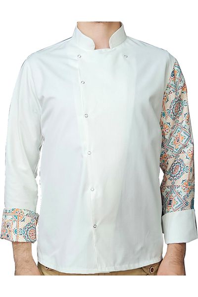 Ant Rotagrup Üniforma ve İş Elbiseleri Chef Jacket Patterned Unisex Long Sleeve Chef Cook Kitchen Jacket with Snap Fasteners Authentic Patterned