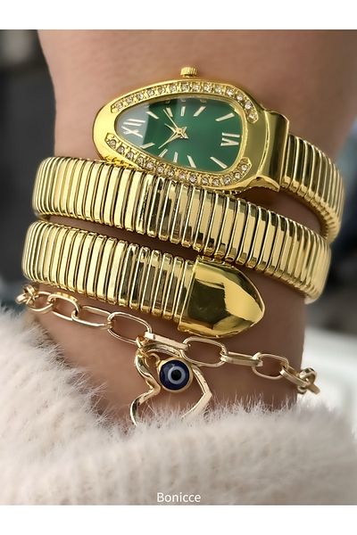 Bonicce حبل أصفر، قرص أخضر، سوار على شكل قلب على شكل ثعبان