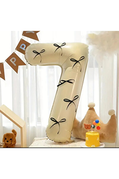 aşkın concept Fiyonklu Krem Bej Sayı Balon Folyo 76 CM Hazır Kahve Fiyonklu