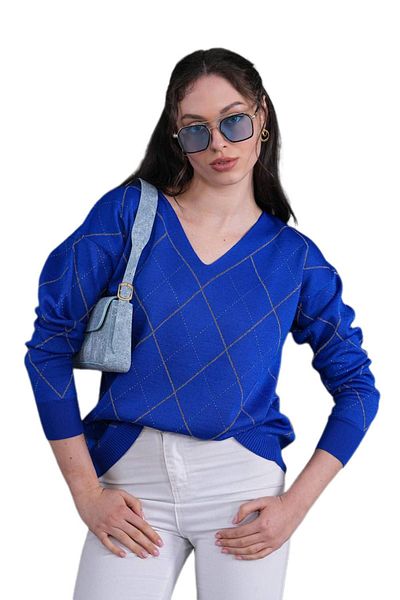 lavella Women's V-Neck Diamond Slice Silvery Sweater 12831 Bgl-St04227
