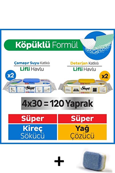 Sleepy Easy Clean Süper Yağ Çözücü&Kireç Sökücü Havlu Karma Paket 4X30 (120 Y...