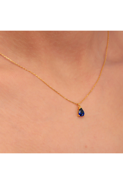 GOWA DESIGN Safir Kolye 925 Ayar Gümüş, Altın Kaplama Damla Kesim Safir Kolye...