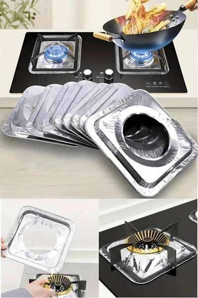 jetfast 10 Pcs Square Stove Top Oil Protector Aluminum Plate 23*23 cm