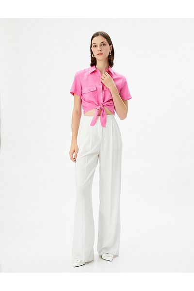 Koton Μπροστινή γραβάτα πουκάμισο Crop Buttoned Pocket Viscose