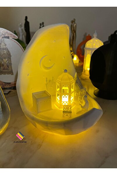 a life in games Ramazan Namaz Kabe Temalı Ay Şehri - Rahleli Bayram Hediyesi Led Işıklı Fanos | Şık Dekor 15cm