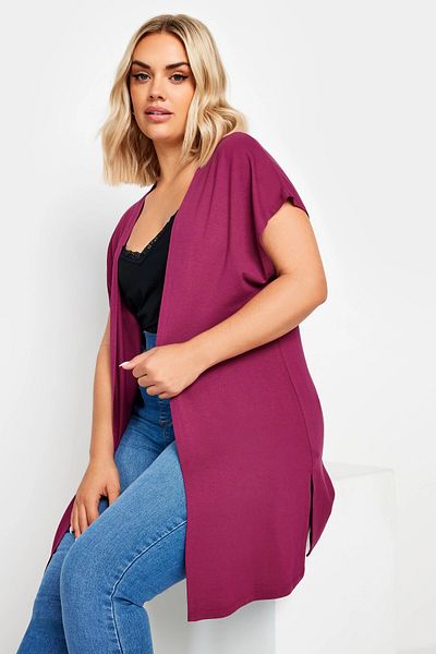Stil Diva Stretch Fabric Large Size Cardigan with Slits - Short Sleeve, No Buttons321907