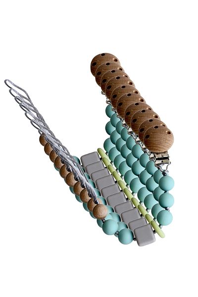 LUQU BABY Silicone Pacifier Wood Beads- Blue -Pack of 10