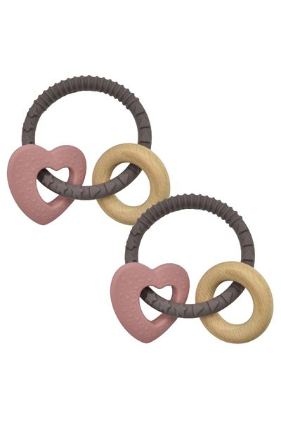 LUQU BABY Silicone + Wood Teether- Heart-Pack of 2