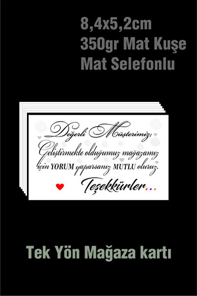 Spacepiks 100 Adet Mağaza Yorum İstek kartı 350 gr Mat Kuşe Ebat 5,2x8,4 Cm