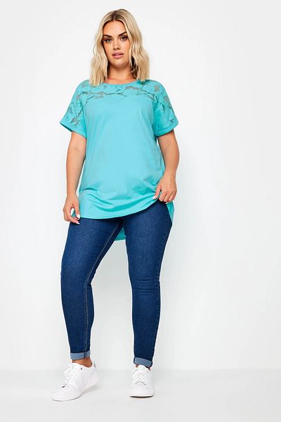 Stil Diva Large Size Crew Neck and Tulle Detailed T-shirt321836