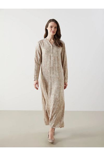 LC Waikiki Γυναικείο φόρεμα με στάμπα LCW Grace Beige με μοτίβο με γιακά