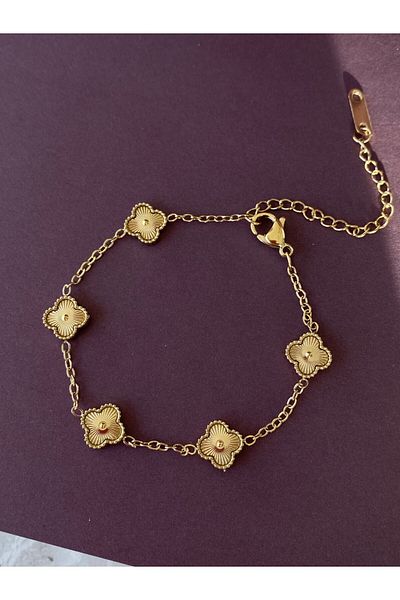 H&B Design Steel Gold Unisex Clover Bracelet