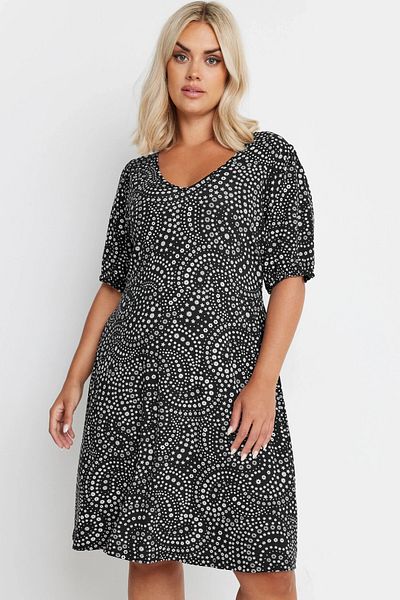 Stil Diva Κοντό φόρεμα με λαιμόκοψη σε σχήμα V - Plus Size, Ελαστικό μανίκι 137992
