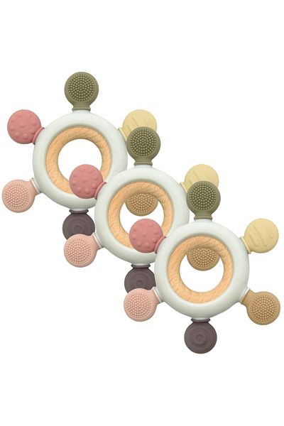 LUQU BABY Silicone + Wood Teether- Hexagon-Pack of 3