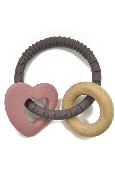 LUQU BABY Silicone + Wood Teether- Heart-Pack of 3