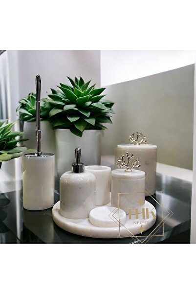 THK STORE Mermer 7'li Banyo Seti Beyaz