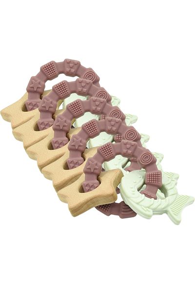 LUQU BABY Silicone + Wood Teether- Star-Pack of 5
