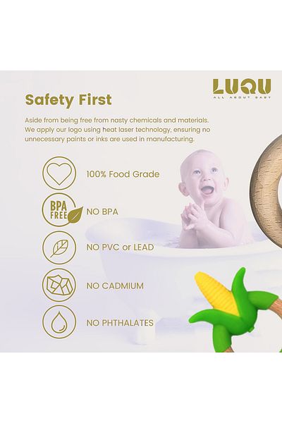 LUQU BABY Silicone + Wood Teether- Flower-Pack of 3