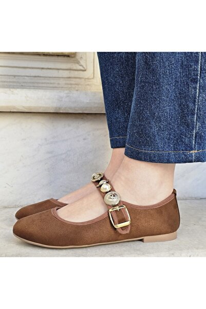 DAD WOLF لؤلؤة حجر ماري جين جولة اصبع القدم الاتجاه اليومي راقصة الباليه مريحة