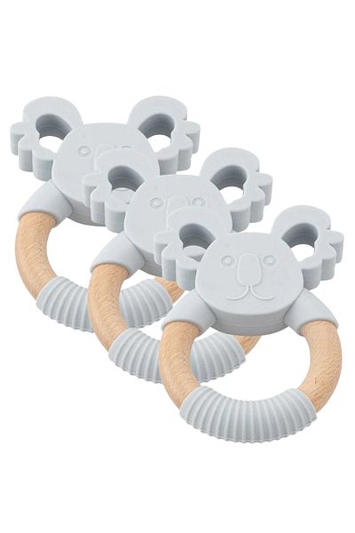 LUQU BABY Silicone + Wood Teether- Head-Pack of 3