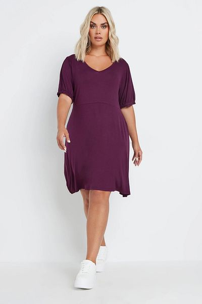 Stil Diva V-neck Short Plus Size Dress with Elastic Sleeves - 137982