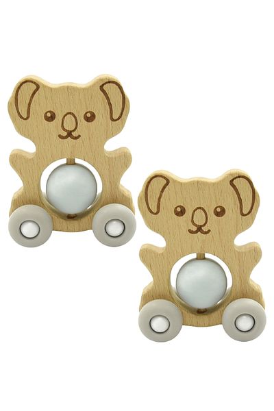 LUQU BABY Silicone + Wood Teether- Wheelie Toy-Pack of 2