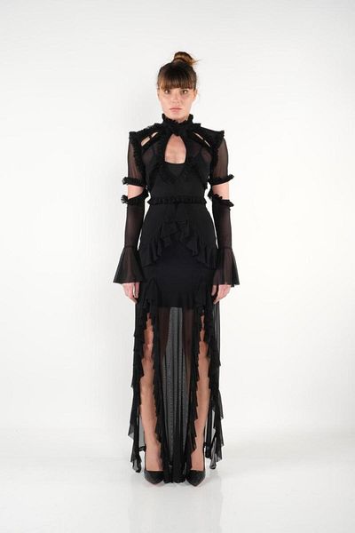 YONEZ MODA Tassel Detailed Low-Cut Dress