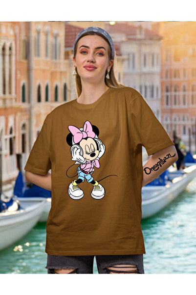 oneagılyazı تي شيرت نسائي كبير الحجم مطبوع عليه Mause