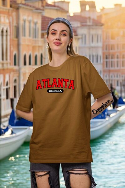 oneagılyazı تي شيرت نسائي كبير الحجم مطبوع عليه أتلانتا