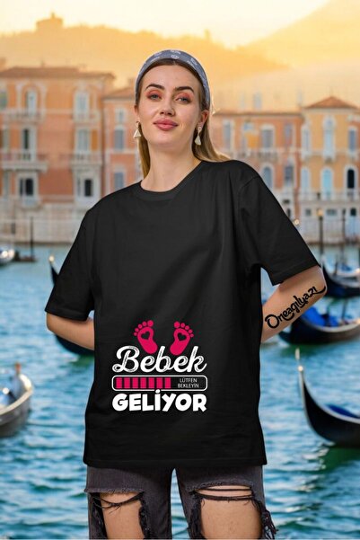 oneagılyazı تي شيرت نسائي كبير الحجم مطبوع عليه Baby is Coming