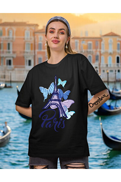oneagılyazı تي شيرت نسائي كبير الحجم مطبوع عليه باريس