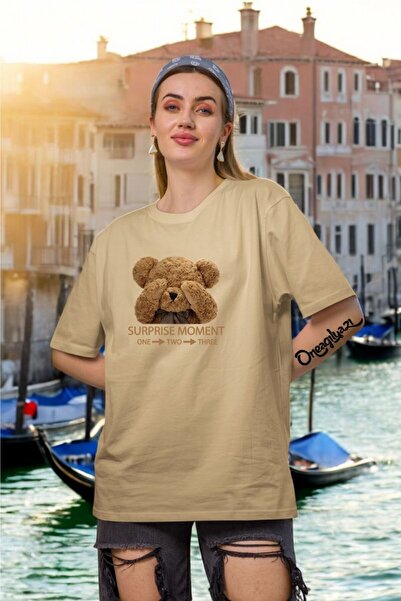 oneagılyazı تي شيرت نسائي كبير الحجم مطبوع عليه دمية دب لطيف