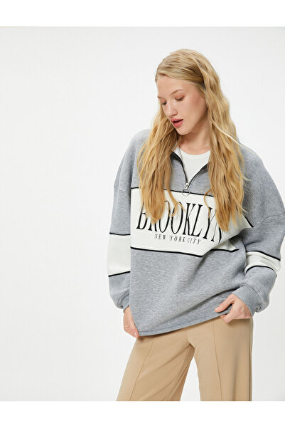 Koton Αντίθεση χρώματος για κολάρο με μισό φερμουάρ College Oversize