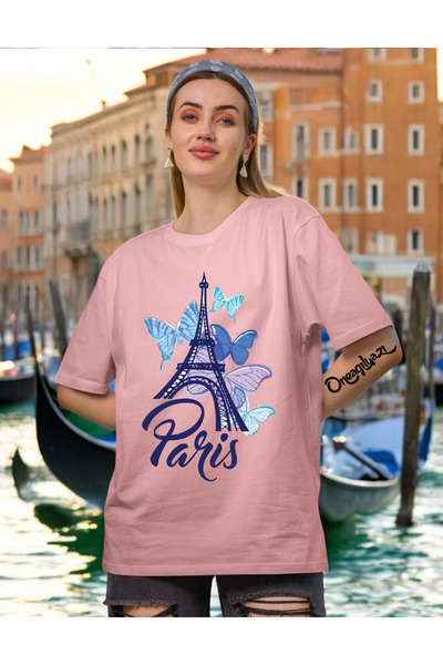 oneagılyazı تي شيرت نسائي كبير الحجم مطبوع عليه باريس