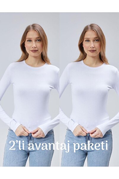 Virago 2'Lİ Soft Cotton Yuvarlak Yaka Uzun Kol Bluz/Body