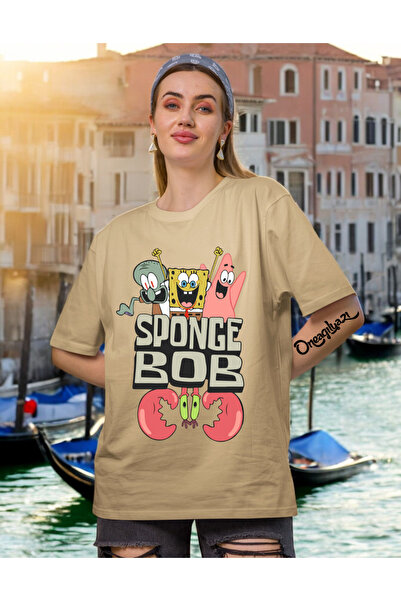 oneagılyazı Tricou supradimensionat pentru femei cu imprimeu Spongy Bob