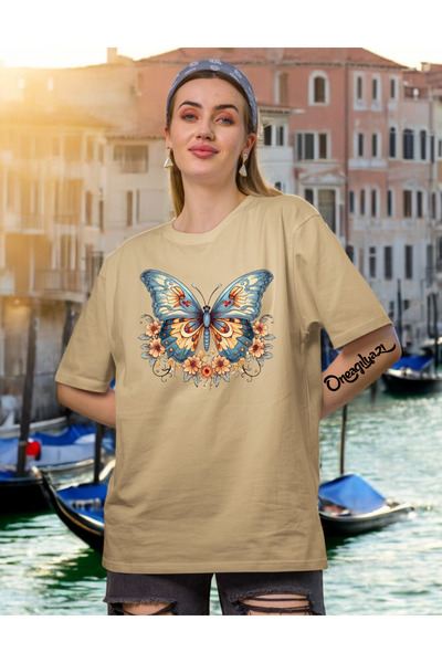 oneagılyazı Tricou oversize pentru femei cu imprimeu fluture