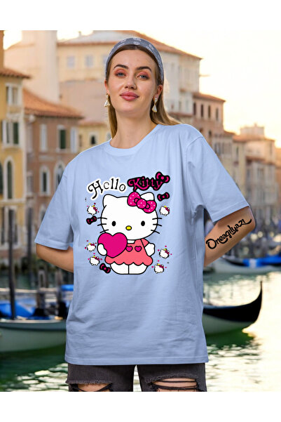 oneagılyazı Γυναικείο μπλουζάκι Hello Kitty με τύπωμα oversized