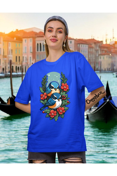 oneagılyazı Дамска тениска с голям размер с принт на птици