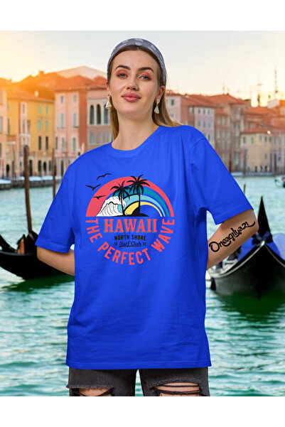 oneagılyazı Tricou oversize pentru femei cu imprimeu deasupra capului