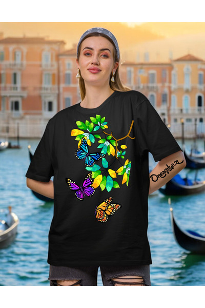 oneagılyazı Dizajn drveta i leptira Štampano Ženska T-shirt