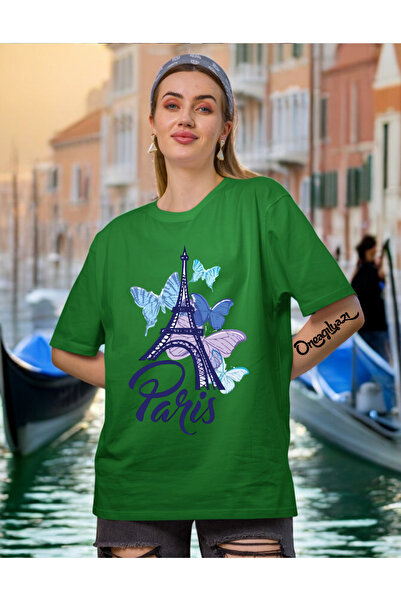 oneagılyazı تي شيرت نسائي كبير الحجم مطبوع عليه باريس