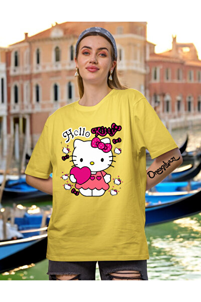oneagılyazı Hello Kitty Štampano Žene Oversize kroj T-shirt