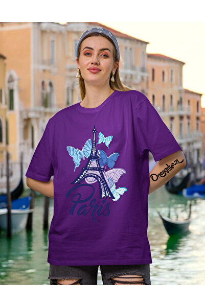 oneagılyazı تي شيرت نسائي كبير الحجم مطبوع عليه باريس