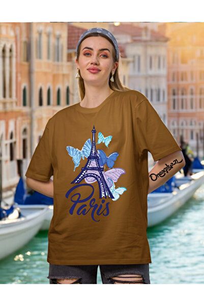 oneagılyazı تي شيرت نسائي كبير الحجم مطبوع عليه باريس