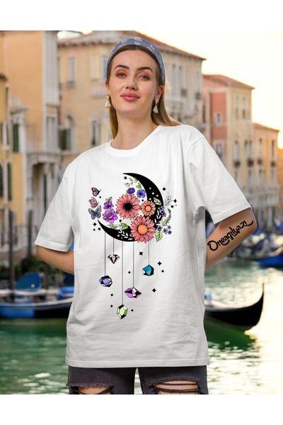 oneagılyazı Tricou oversize pentru femei cu imprimeu Moon