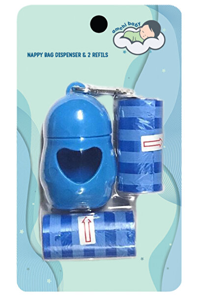 AMCHI BABY موزع أكياس التخلص من الحفاضات مع 2 لفافة أكياس قمامة - أزرق